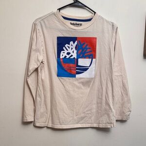 Timberland Kids Beige Long Sleeve Tee with Bold Graphic